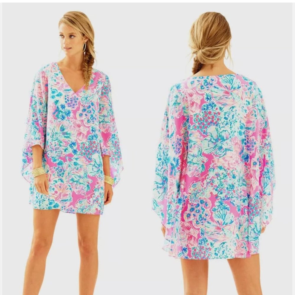 Lilly Pulitzer HTF Miri Silk Caftan Gypsea Tiki Pink 6